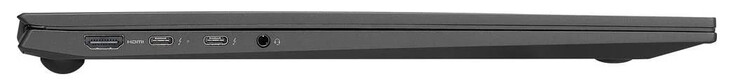 Lato sinistro: HDMI, 2x Thunderbolt 4 (USB-C; Power Delivery, DisplayPort), audio combinato