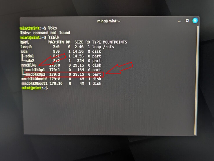 Il controllo finale con lsblk mostra la dimensione della partizione espansa (29 GB)