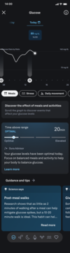Una schermata della funzione Glucosio dell'app Oura. (Fonte: Oura)