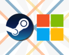 Se la fuga di notizie è vera, i titoli di Steam potrebbero diventare disponibili all'interno del Microsoft Store attraverso un collegamento backend. (Fonte immagine: Steam, Microsoft - modificato)