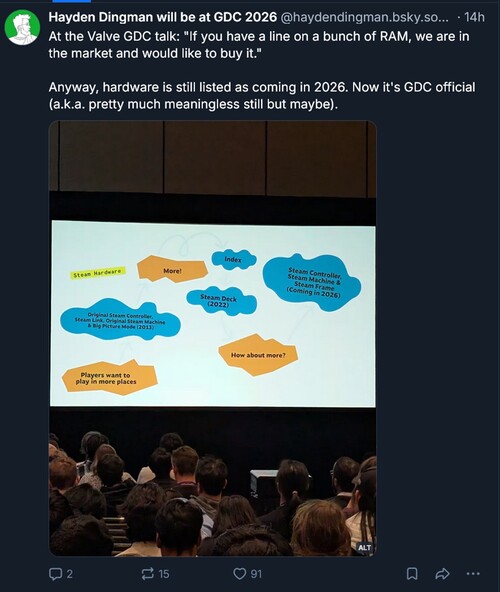 Battuta sulla carenza di memoria alla presentazione di Valve alla GDC 2026