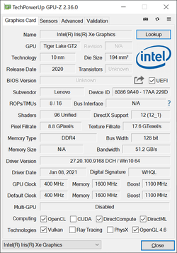 GPU-Z Iris Xe Graphics G7