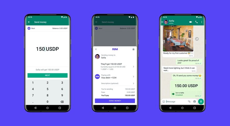 Novi Wallet ora funziona su WhatsApp per alcuni utenti statunitensi. (Fonte: Novi)