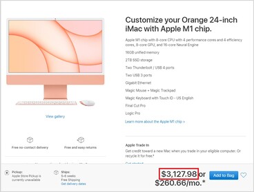 L'iMac M1 più costoso con GPU a 8 core. (Fonte immagine: Apple)