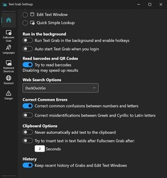 Impostazioni della funzione Text Grab 