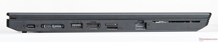 USB-C 3.1 Gen 2 con alimentazione, porta docking (USB-C 3.1, LAN), USB-A 3.0, HDMI 2.0, microSD e slot SIM, Ethernet, lettore di smart card