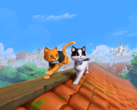 Immagine promozionale principale per *The Missing Tail*, che raffigura il gatto reale e il gatto randagio mentre esplorano insieme un villaggio.