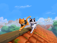 Immagine promozionale principale per *The Missing Tail*, che raffigura il gatto reale e il gatto randagio mentre esplorano insieme un villaggio.