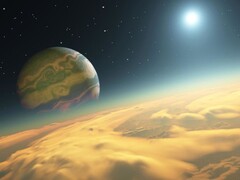 Rappresentazione di Kepler-1625b, un esopianeta che orbita intorno alla stella Kepler-1625 nella costellazione di Cygnus. (Fonte immagine: AFP - RON MILLER / LEEMAGE)