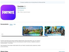Uno screenshot dell'annuncio di Fortnite sull'App Store statunitense di Apple. (Fonte immagine: Screengrab dell'App Store statunitense)