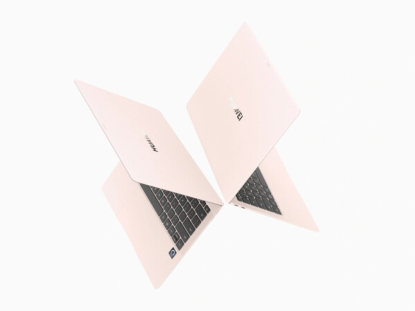 Il Huawei MateBook Pro in Dawn Pink ha tasti neri ma un trackpad rosa. (Fonte: Huawei)