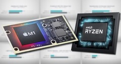 Il SoC Apple M1 è riuscito a battere l&#039;AMD Ryzen 9 5900HX nella maggior parte dei benchmark. (Fonte immagine: Apple/AMD/Max Tech - modificato)