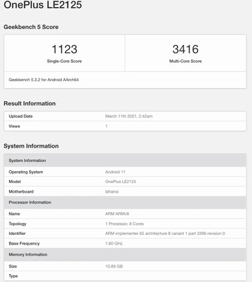 OnePlus 9 Pro LE2125 elenco Geekbench. (Fonte: Geekbench)
