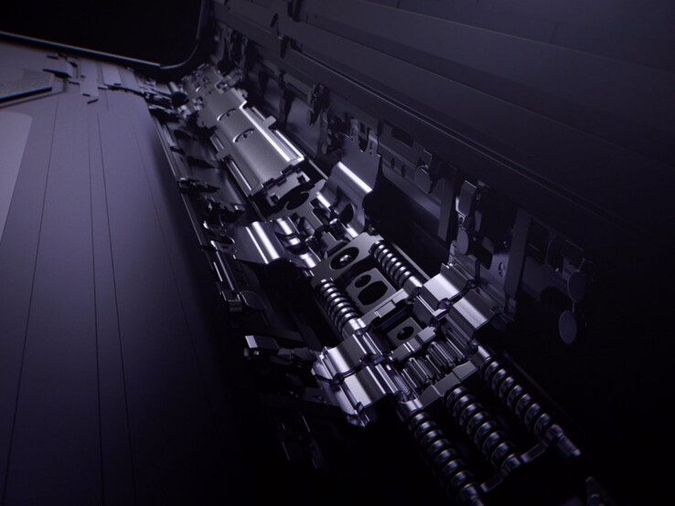 Primo piano di una cerniera per smartphone pieghevole con parti metalliche e molle, che rappresenta l'ingegneria di Apple iPhone Fold (Fonte immagine: Oppo)