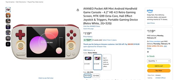 La variante con 2 GB di RAM di Ayaneo Pocket Air Mini è disponibile in due colori e sarà consegnata in pochi giorni