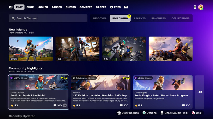 Uno screenshot della sezione Comunità dei Creatori proposta in Fortnite. (Fonte: Epic Games)