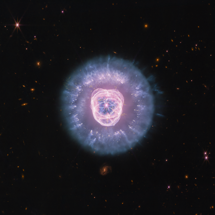 Un'immagine di NGC 2392 ripresa dal telescopio spaziale James Webb utilizzando gli strumenti NIRCam e MIRI.