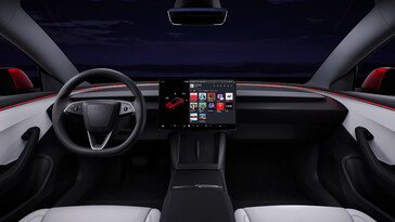 Tesla dichiara di aver migliorato i materiali della Model 3 e di aver incluso un doppio caricatore wireless sotto lo schermo dell'infotainment. (Fonte: Tesla)