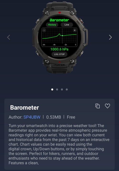L'applicazione Barometro Mini per gli Smartwatch Amazfit