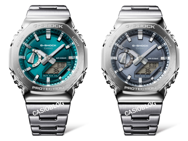 Gli orologi Casio G-Shock GM-2110D-3A1 (a sinistra) e GM-2110D-8A (a destra). (Fonte immagine: Casioblog, modificato)