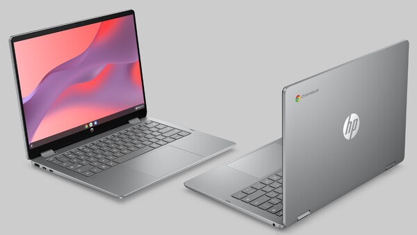 HP Chromebook x360 14 (2026) in Meteor Silver. (Fonte: HP)