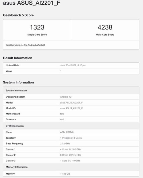 Lo Snapdragon 8 Plus Gen 1 dell'ASUS ROG Phone 6. (Fonte: Geekbench via MySmartPrice)