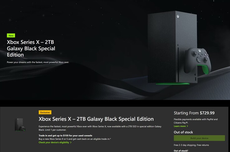 Aumento del prezzo di Xbox Series X 2TB Galaxy Black (Fonte: Microsoft Gaming)