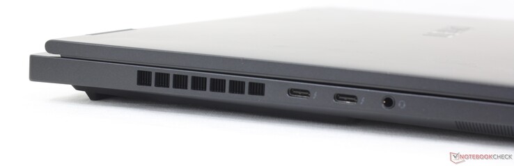 A sinistra: USB-C 3.2 Gen. 2 + Thunderbolt 4 con Power Delivery + DisplayPort 1.4, cuffie da 3,5 mm