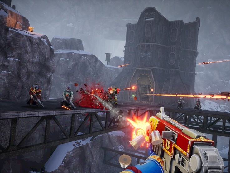 La grafica in pixel di Warhammer 40.000 Boltgun rende omaggio agli sparatutto degli anni '90, come "DOOM", "Wolfenstein 3D" o "Quake". (Fonte: Steam)