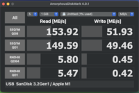 Risultati di AmoprphousDiskMark per la porta USB-A da 10 Gbps