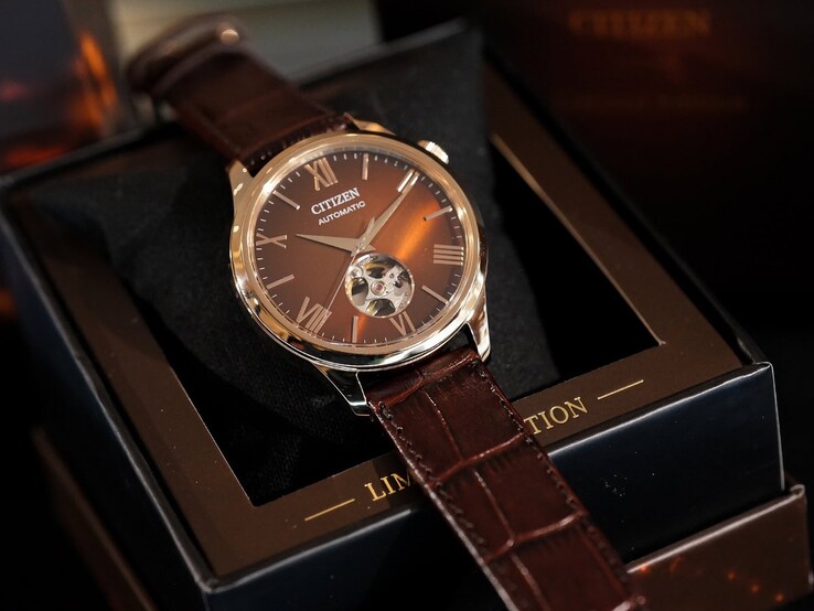 L’orologio Citizen «Autumn Light» riposa su un cuscinetto di colore chiaro all’interno di un cofanetto scuro ed elegante. Il bordo interno del cofanetto reca la scritta in oro «LIMITED EDITION».