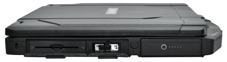 Alloggiamento di espansione (in questo caso, con un lettore di Smartcard opzionale), slot per modulo SSD NVMe, batteria
