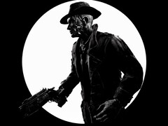 Una foto in bianco e nero di Nick Valentine di Fallout 4, ripresa di profilo