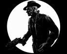 Una foto in bianco e nero di Nick Valentine di Fallout 4, ripresa di profilo