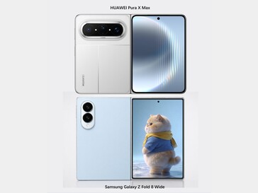 Samsung Galaxy Z Fold 8 Wide rende accanto a Huawei Pura X Max.