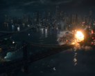 Uno screengrab del trailer ufficiale di Battlefield 6 che mostra un'esplosione sul ponte di Manhattan (fonte: Battlefield YT)