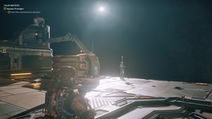 L'esterno della stazione la pone in uno spazio aperto accanto al suo gemello, con obiettivi che la guidano attraverso lo scafo.