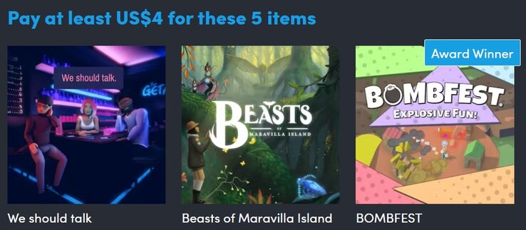 Immagine decorativa. Il primo livello contiene 5 giochi e costa 4 dollari (Fonte immagine: Humble Bundle)