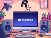 Discord visto sul monitor del PC sotto il logo di Rockstar Games (Fonte: Discord, Rockstar Games con modifiche)