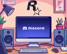Discord visto sul monitor del PC sotto il logo di Rockstar Games (Fonte: Discord, Rockstar Games con modifiche)