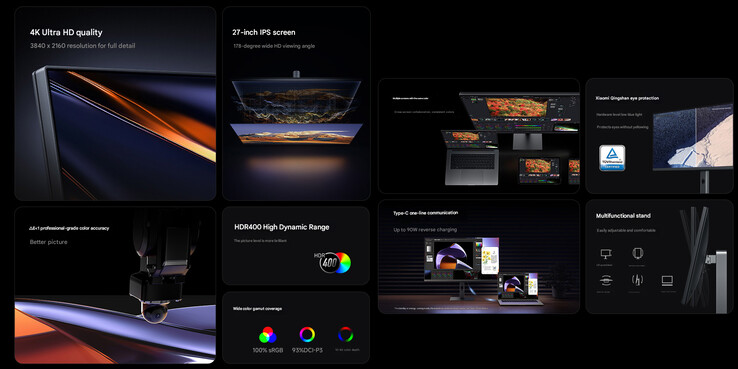 I punti salienti del monitor 4K (Fonte immagine: Xiaomi - traduzione automatica)