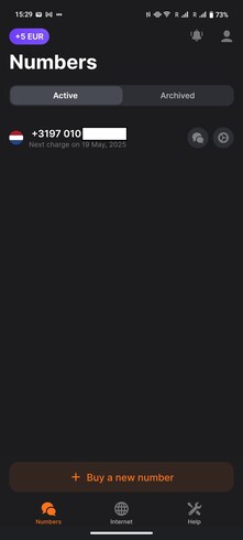 I numeri attivi sono visualizzati nell'app.