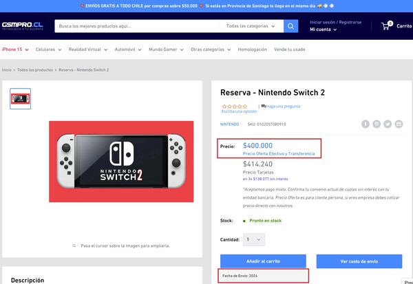Pagina di prenotazione di Nintendo Switch 2. (Fonte: GSMPRO.CL)