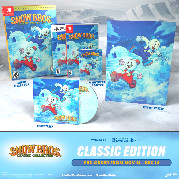 Un banner mockup che mostra la Snow Bros. Classic Collection Classic Edition (fonte immagine: Limited Run Games)