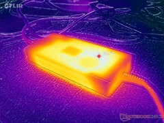 La mappa della temperatura mostra l'adattatore CA MSI Stealth 18 durante l'esecuzione di Cyberpunk 2077 (fonte: Notebookcheck)