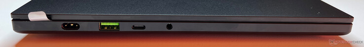 Lato sinistro: Alimentazione, USB-A 3.2 Gen.2 (10 Gbps), USB-C 4.0 (40 Gbps, DisplayPort 2.1, Power Delivery), audio 3,5 mm