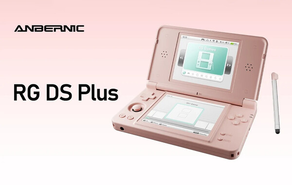Anbernic RG DS Plus in rosa corallo.