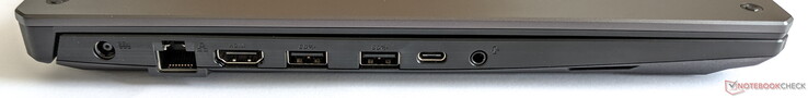 Lato sinistro: Alimentazione, Gigabit LAN, HDMI 2.0b, 2x USB-A 3.2 Gen. 2, 1x USB-C 3.2 Gen. 2, jack audio combinato