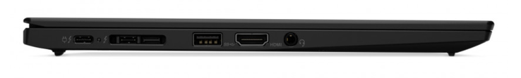 Lato sinistro: Thunderbolt 3, Side-Dock (Thunderbolt 3 + LAN), USB-A (3.1 Gen.1), HDMI 1.4b, 3,5 mm stereo