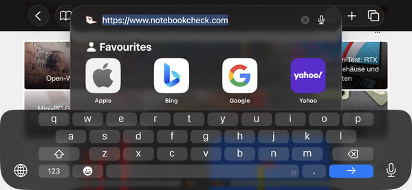 Paesaggio della tastiera (Safari Mobile 26)